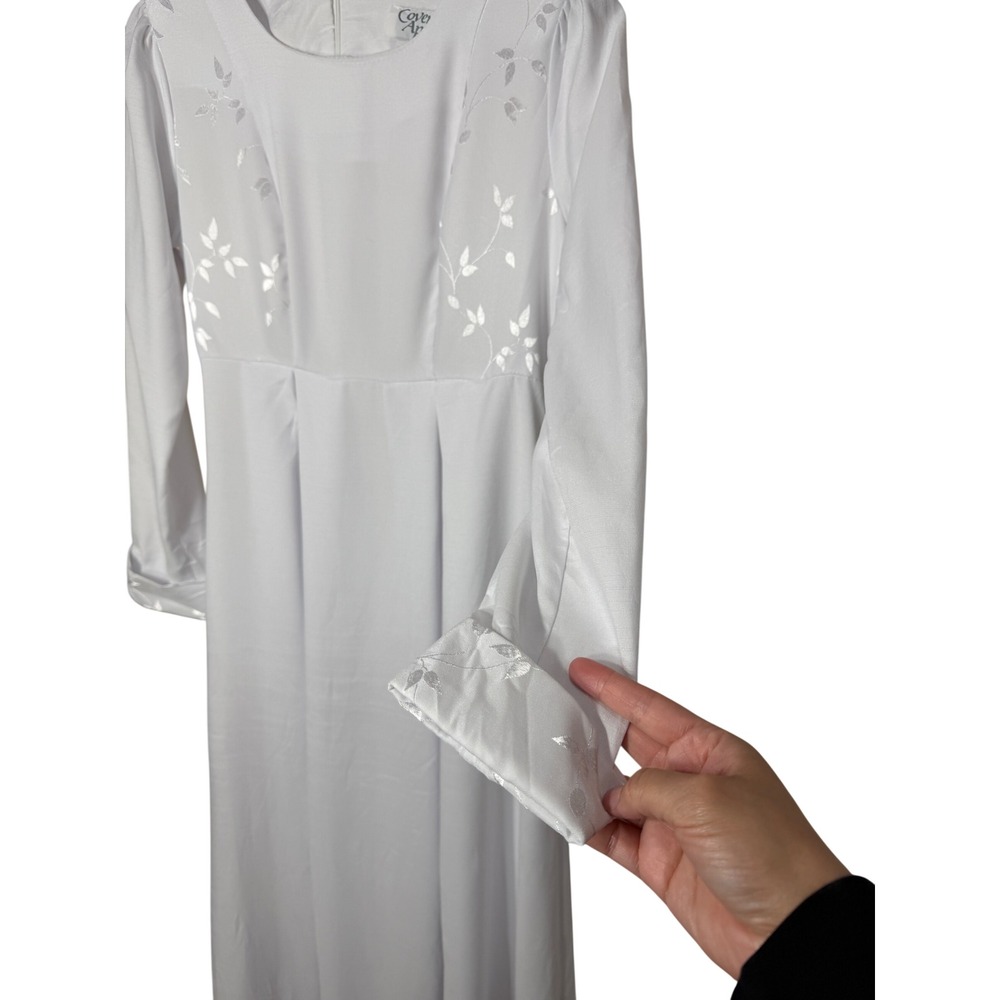 Covenant Apparel Womens White Embroidered Modest Maxi Dress Long Sleeve Size 6 View 3